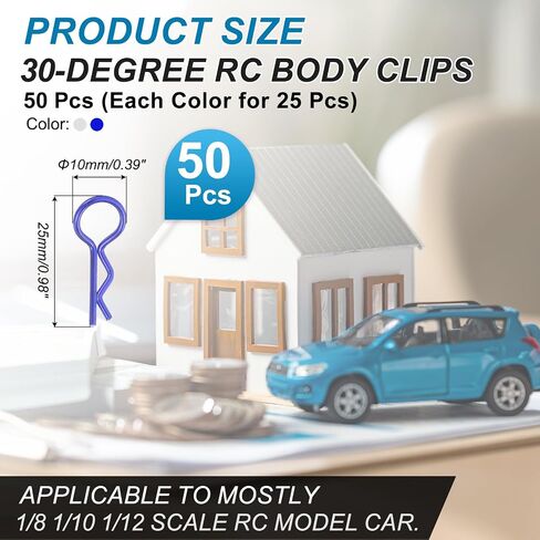 MECCANIXITY 50pcs 30-Degree Angle RC Body Clips Bent Springy R Pins 24.3x1.2x8.4mm for All 1/8 1/10 1/12 Scale Model RC Car Crawler Truck,Shell Replacement Parts(Blue/Silver) in Saudi Arabia