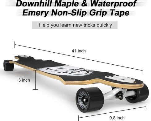 Long Board Skateboard for Adults Teenagers Kids Ages 6-12 Adults Men Women Complete Skateboard Cruiser for Cruising Carving Free-Style and Downhill 41 includes High-Speed Bearings & T-Tool in Saudi Arabia