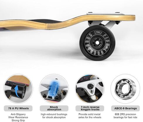 Long Board Skateboard for Adults Teenagers Kids Ages 6-12 Adults Men Women Complete Skateboard Cruiser for Cruising Carving Free-Style and Downhill 41 includes High-Speed Bearings & T-Tool in Saudi Arabia