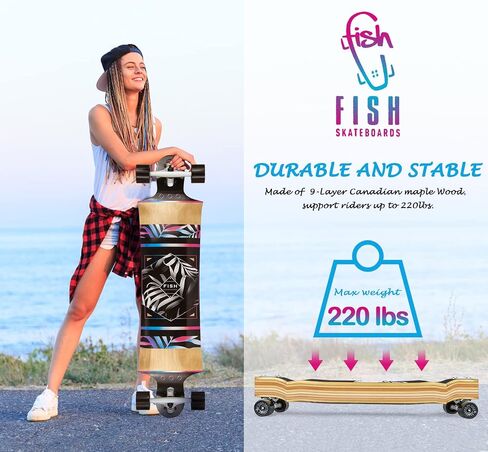 Long Board Skateboard for Adults Teenagers Kids Ages 6-12 Adults Men Women Complete Skateboard Cruiser for Cruising Carving Free-Style and Downhill 41 includes High-Speed Bearings & T-Tool in Saudi Arabia