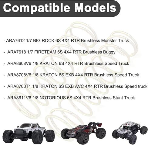 4PCS Shock Absorbers Spring for ARRMA1/8 Outcast Kraton Notorious 6S 1/7 Fireteam Big Rock, 2.0mm Steel Shock Spring Absorption Replace ARA330780 ARA330782,Front 80mm / Rear 90mm (Gold) in Saudi Arabia