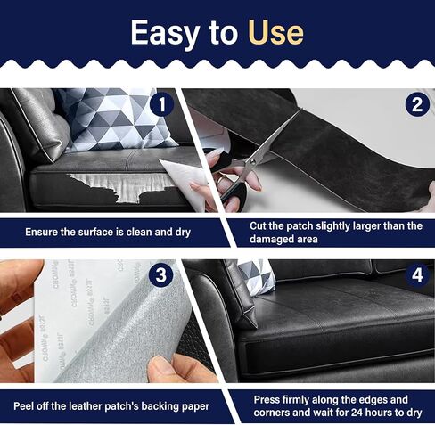 Leather Repair Patch for Furniture - Self Adhesive Leather Repair Tape Kit, Vinyl Repair Patch, Ideal for Car Seats Couch Sofa Office Chair, 3x60 Inch, Black in Saudi Arabia