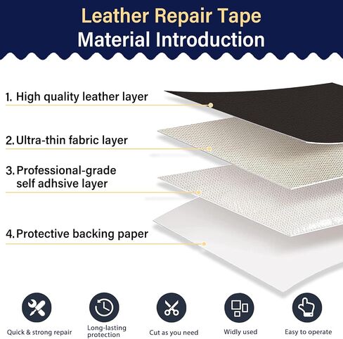 Leather Repair Patch for Furniture - Self Adhesive Leather Repair Tape Kit, Vinyl Repair Patch, Ideal for Car Seats Couch Sofa Office Chair, 3x60 Inch, Black in Saudi Arabia