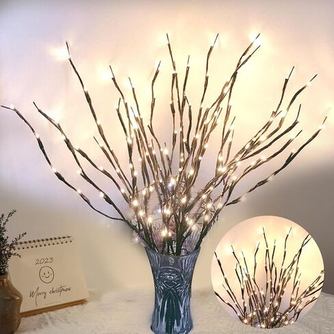 DK177 2 Pack Led Branch Light Battery Operated Lighted Branch Vase Filler Willow Tree Artificial Little Twig Power Brown 30 Inch 20 LED for Home Romantic Decoration, Warm White in Kuwait
