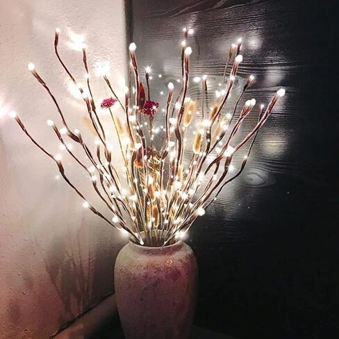 DK177 2 Pack Led Branch Light Battery Operated Lighted Branch Vase Filler Willow Tree Artificial Little Twig Power Brown 30 Inch 20 LED for Home Romantic Decoration, Warm White in Kuwait