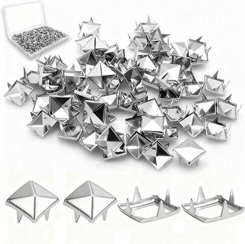 XIAEQOH 500PCS 10mm 4-Prong Square Spikes, Silver Metal Pyramid Studs for Crafts, Punk Style Rivets for Clothing Decoration, Leather Jacket, Bag, Dog Collar, Durable & Easy to Install in Kuwait