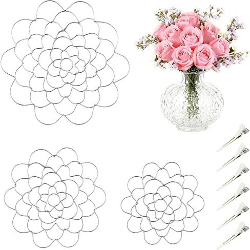 3Pcs Flower Arrangement Holder Set- Stainless Steel Floral Grid Organizer - Wire Frog Insert for Vases Bouquets DIY Home Decor(Silver) in Kuwait