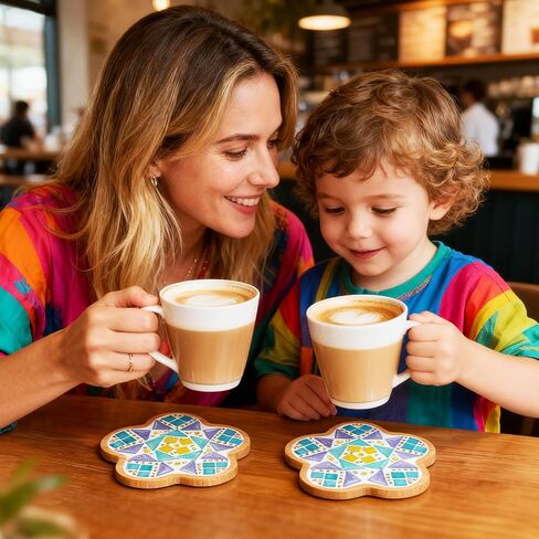 Joyclub 4 مجموعات DIY بلاط الفسيفساء الزجاجي للحرف اليدوية مجموعات الفسيفساء للبالغين والأطفال مع الوقايات الخشبية لصينية المشروبات الإبداعية صناعة يدوية لوازم ديكور المنزل فن هدايا عيد الميلاد in Kuwait