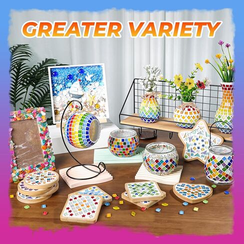Joyclub 4 مجموعات DIY بلاط الفسيفساء الزجاجي للحرف اليدوية مجموعات الفسيفساء للبالغين والأطفال مع الوقايات الخشبية لصينية المشروبات الإبداعية صناعة يدوية لوازم ديكور المنزل فن هدايا عيد الميلاد in Kuwait