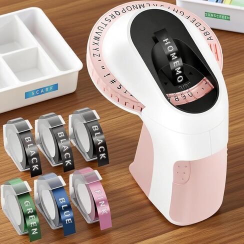Embossing Label Maker with Tapes, 3D Classic Embosser, E975 Vintage Nostalgia Manual Printer with 6 Rolls of 9mmx3m Labels for for Home, Office and DIY Crafting, White & Pink in Saudi Arabia