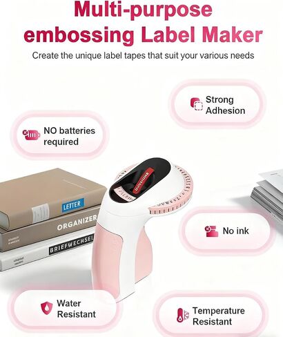 Embossing Label Maker with Tapes, 3D Classic Embosser, E975 Vintage Nostalgia Manual Printer with 6 Rolls of 9mmx3m Labels for for Home, Office and DIY Crafting, White & Pink in Saudi Arabia