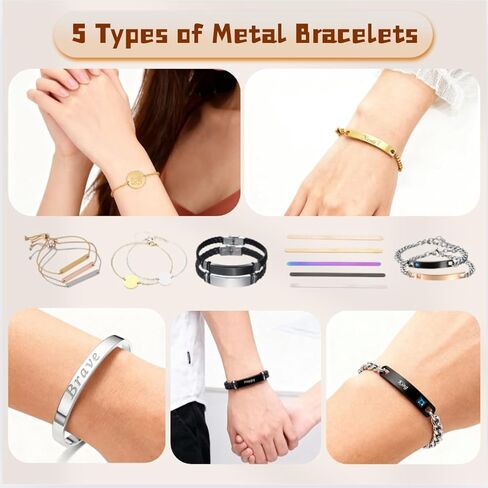 Mroy mio 104 قطعة DIY طقم النقش بالليزر، 13 نوعًا من الفولاذ المقاوم للصدأ مجموعة صنع المجوهرات الفارغة للهدايا الشخصية، قلادة على شكل قلب، خاتم، سوار للأزواج والأصدقاء والمبتدئين in Kuwait