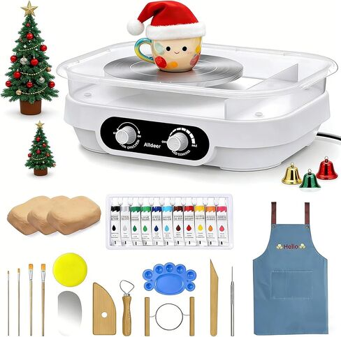 هدية عيد ميلاد للفتيات والأولاد، عجلة فخار للأطفال من سن 8 إلى 12 عامًا، مجموعة كاملة للفنون والحرف مع 3 عبوات من الطين الجاف بالهواء، والدهانات - ألعاب صانع السيراميك DIY لعمر 6 7 8 9 10 11 12 عامًا من المرح الإبداعي in Kuwait