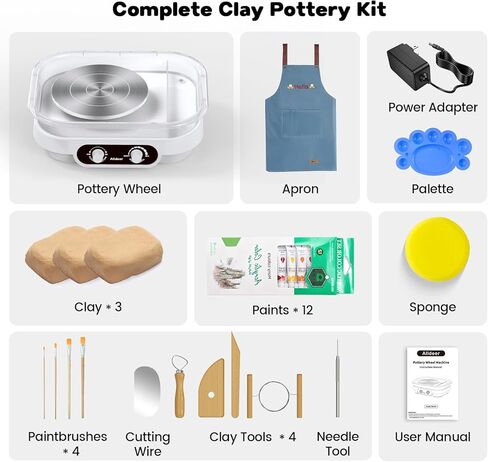 هدية عيد ميلاد للفتيات والأولاد، عجلة فخار للأطفال من سن 8 إلى 12 عامًا، مجموعة كاملة للفنون والحرف مع 3 عبوات من الطين الجاف بالهواء، والدهانات - ألعاب صانع السيراميك DIY لعمر 6 7 8 9 10 11 12 عامًا من المرح الإبداعي in Kuwait