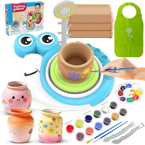 Pottery Wheel for Kids with 3 Clay Kits & Painting Supplies, Complete Arts and Crafts for Kids Ages 8-12, Mini Pottery Studio Toys for Ages 8-13, Ideal Christmas Birthday Gift for Grandkids Boys Girls in Saudi Arabia