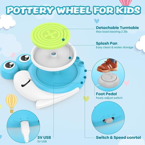 Pottery Wheel for Kids with 3 Clay Kits & Painting Supplies, Complete Arts and Crafts for Kids Ages 8-12, Mini Pottery Studio Toys for Ages 8-13, Ideal Christmas Birthday Gift for Grandkids Boys Girls in Saudi Arabia