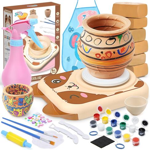 Skirfy Pottery Wheel for Kids Art Crafts Kits for Kids Ages 6-8 9-12 Clay Sculpting Tools & Painting Kit,Birthday Thanksgiving Christmas Gift Girls Toys 8-10,DIY Kits Clay Maker for Beginners in Kuwait