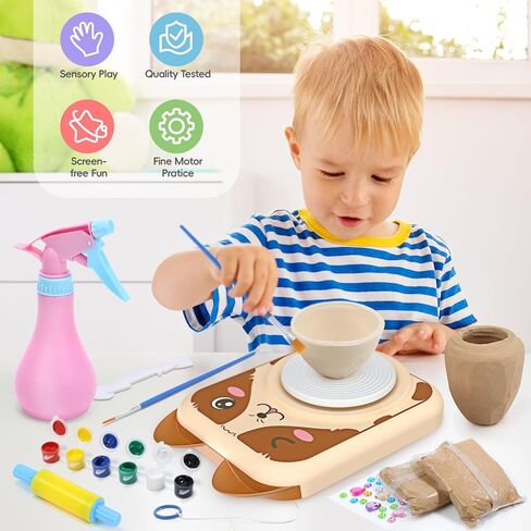 Skirfy Pottery Wheel for Kids Art Crafts Kits for Kids Ages 6-8 9-12 Clay Sculpting Tools & Painting Kit,Birthday Thanksgiving Christmas Gift Girls Toys 8-10,DIY Kits Clay Maker for Beginners in Kuwait