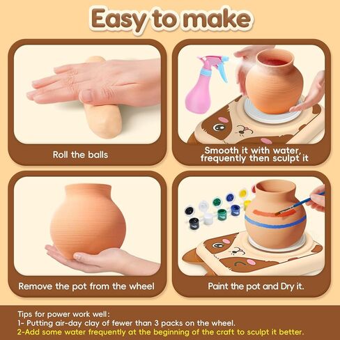 Skirfy Pottery Wheel for Kids Art Crafts Kits for Kids Ages 6-8 9-12 Clay Sculpting Tools & Painting Kit,Birthday Thanksgiving Christmas Gift Girls Toys 8-10,DIY Kits Clay Maker for Beginners in Kuwait