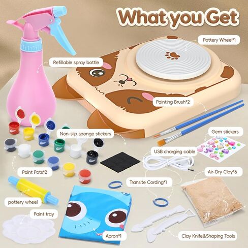 Skirfy Pottery Wheel for Kids Art Crafts Kits for Kids Ages 6-8 9-12 Clay Sculpting Tools & Painting Kit,Birthday Thanksgiving Christmas Gift Girls Toys 8-10,DIY Kits Clay Maker for Beginners in Kuwait