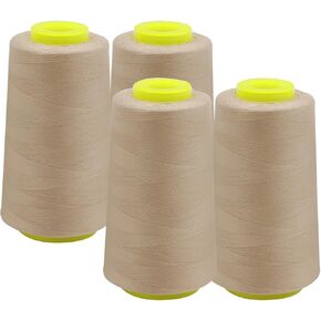 خيط سيرجر من EVERLOCK - 4 مخاريط، 3000 ياردة لكل منها - وزن 40، بوليستر مغزول بطبقتين - خيط أوفرلوك قوي ومنخفض الوبر لآلات Serger - خياطة وتشطيب لجميع الأغراض (بيج) in Kuwait