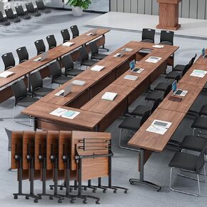 6FT Conference Tables,55"Flip Top Mobile Conference Room Tables/Podcast Table,Modern Foldable Seminar Training Tables With Silent Wheels,Meeting Table for Office Boardroom Desk (White, 4 Pack) in Saudi Arabia