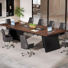 Tribesigns 8ft Conference Table, Large Meeting Table for 8-10 People, Business Seminar Furniture for Office Conference Room, Walnut & Black in Kuwait