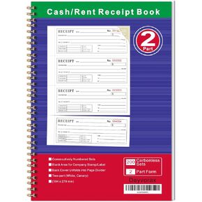 كتب إيصالات الأموال والإيجار - كتاب إيصالات مع نسختين بدون كربونات، 7-5/8 بوصة × 11 بوصة، غطاء ملفوف، غلاف حلزوني 200 مجموعة لكل كتاب، 4 إيصالات لكل صفحة (عبوة واحدة) in Kuwait