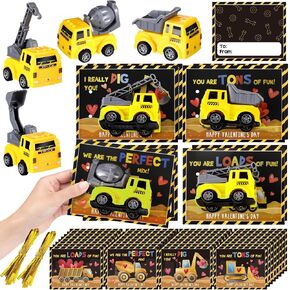 PullCrease 30 Set Valentines Day Construction Vehicle Valentines Day Cards Set 30 Construction Truck Toys 30 Valentine's School Classroom Exchange Greeting Cards for Construction Party Favors Gifts in Kuwait