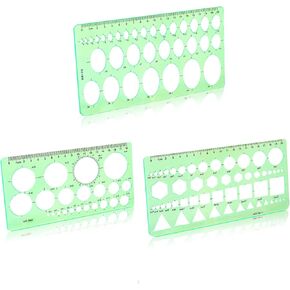 3 قطع قالب دائرة، استنسل دائرة بلاستيكية، قالب دائرة هندسية للرسم، بيضاوي الشكل لمستلزمات المكتب المدرسية لمسطرة الاستنسل (أخضر) in Kuwait