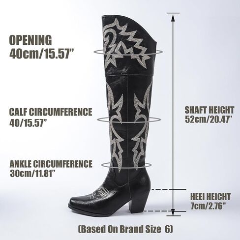 Women’s Over-the-Knee Western Cowboy Boots – Square Toe PU Leather Embroidered Boots with Zipper & Chunky Heel, Lined Riding Boots for All Seasons in Saudi Arabia