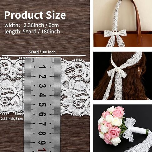 Lace Trim Ribbon, 10-Yard White Lace Ribbon, 2.36 Inch Width White Laces Trims Delicate Floral Pattern Ribbons for Crafts Sewing and Bridal Wedding Dress Applique Decorations in Saudi Arabia