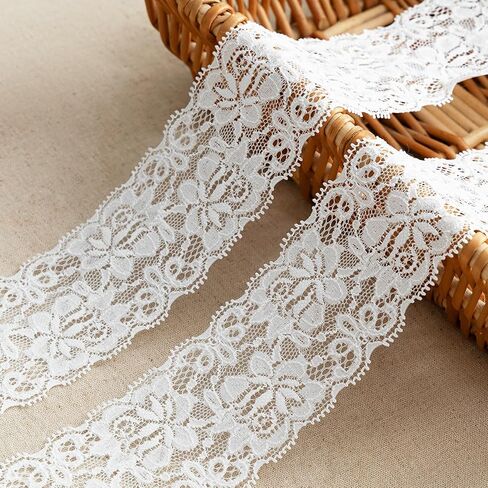 Lace Trim Ribbon, 10-Yard White Lace Ribbon, 2.36 Inch Width White Laces Trims Delicate Floral Pattern Ribbons for Crafts Sewing and Bridal Wedding Dress Applique Decorations in Saudi Arabia