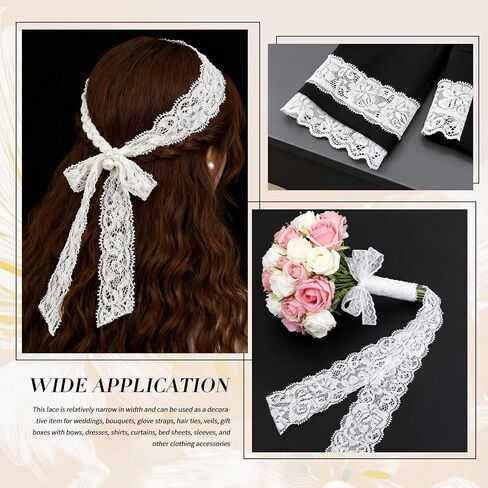 Lace Trim Ribbon, 10-Yard White Lace Ribbon, 2.36 Inch Width White Laces Trims Delicate Floral Pattern Ribbons for Crafts Sewing and Bridal Wedding Dress Applique Decorations in Kuwait