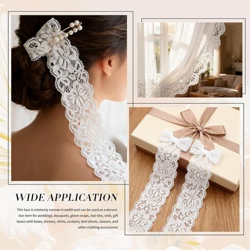 Lace Trim Ribbon, 10-Yard White Lace Ribbon, 2.36 Inch Width White Laces Trims Delicate Floral Pattern Ribbons for Crafts Sewing and Bridal Wedding Dress Applique Decorations in Kuwait