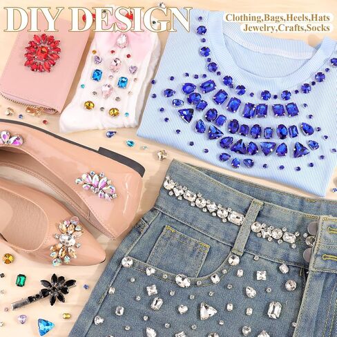 120 PCS White Bedazzling Sew on Rhinestones, Mixed Shape Charms Claw Flatback Glass Rhinestone with Metal Base for Crafting, Large Gems for Clothes Shoes Hats Collars Bags & Sewing Accessories in Saudi Arabia