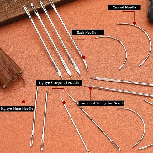 9 Pcs Heavy Duty Hand Sewing Needles Kit,Leather Sewing Needles with 5 Leather Hand Sewing Needle and 4 Curved Needle for Home Upholstery,Leather Needles for Hand Sewing,Carpet Canvas Repair… in Saudi Arabia