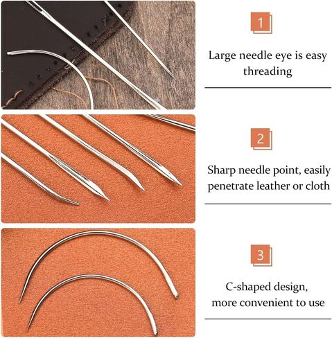 9 Pcs Heavy Duty Hand Sewing Needles Kit,Leather Sewing Needles with 5 Leather Hand Sewing Needle and 4 Curved Needle for Home Upholstery,Leather Needles for Hand Sewing,Carpet Canvas Repair… in Saudi Arabia