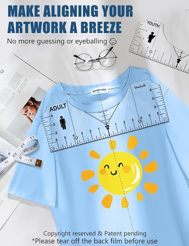Vowlove Upgraded T-Shirt Alignment Ruler Set with Pocket Line & Age-Based Icons, Precise Center/Left-Chest Placement Tool for Shirt Making, Cricut Accessories, Heat Press, HTV, Vinyl, DTF, Sublimation in Saudi Arabia