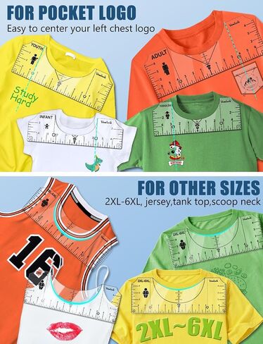Vowlove Upgraded T-Shirt Alignment Ruler Set with Pocket Line & Age-Based Icons, Precise Center/Left-Chest Placement Tool for Shirt Making, Cricut Accessories, Heat Press, HTV, Vinyl, DTF, Sublimation in Saudi Arabia