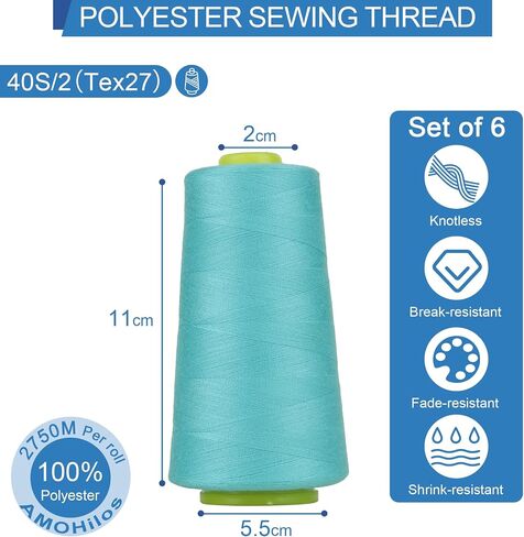 Polyester Sewing Thread All Purpose Knotless 40S/2 (Tex27) 6 Cones of 2750 Yards Each Spool Thread Total 16500 Yards for Serger Sewing Machine Quilting Piecing Overlock Hand Stitching (Red) in Saudi Arabia