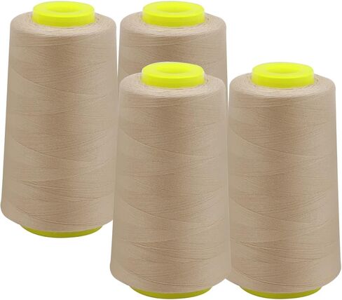 خيط سيرجر من EVERLOCK - 4 مخاريط، 3000 ياردة لكل منها - وزن 40، بوليستر مغزول بطبقتين - خيط أوفرلوك قوي ومنخفض الوبر لآلات Serger - خياطة وتشطيب لجميع الأغراض (بيج) in Kuwait