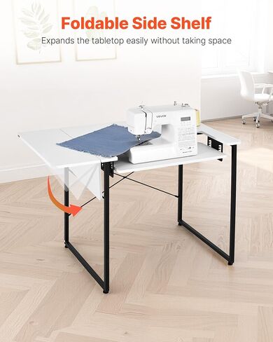 VEVOR Sewing Table, Multipurpose Sewing Machine Table with Drawers, Foldable Side Shelf, Adjustable Shelf, Steel Legs, Computer Desk for Home, Fashion Studio, Art Studio, Educational Institution in Saudi Arabia