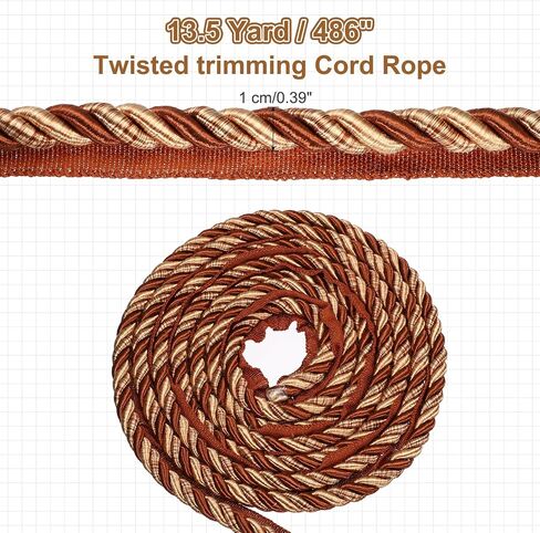 MECCANIXITY Twisted Lip Cord Trim 0.39 Inches 13.5 Yard Polyester Twisted Cords for Sewing Decorative Trimming DIY Crafts Edge Piping Upholstery Curtain Tieback (Coffee) in Saudi Arabia