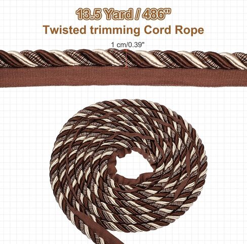 MECCANIXITY Twisted Lip Cord Trim 0.39 Inches 13.5 Yard Polyester Twisted Cords for Sewing Decorative Trimming DIY Crafts Edge Piping Upholstery Curtain Tieback (Coffee) in Saudi Arabia