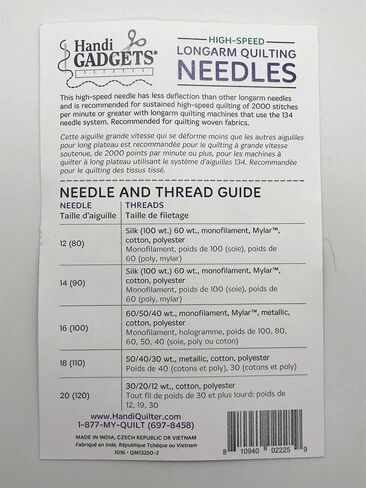 Handi Gadgets HIGH Speed Long ARM Quilting Needles Sharp Point (R) Size 12 in Saudi Arabia