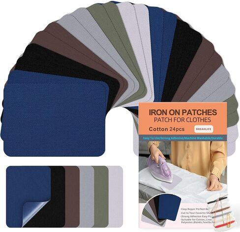 Iron On Patches for Clothes 24pcs, Iron On Patches for Jeans, Cotton Denim Repair Patch for Inside Jeans Fabric Kit, Jeans Knee, Pants, Clothing 3" by 4-1/4" Blue&Black in Saudi Arabia
