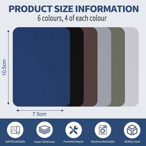 Iron On Patches for Clothes 24pcs, Iron On Patches for Jeans, Cotton Denim Repair Patch for Inside Jeans Fabric Kit, Jeans Knee, Pants, Clothing 3" by 4-1/4" Blue&Black in Saudi Arabia