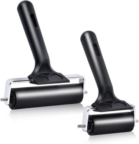 Wlivxch 2Pcs Hard Rubber Brayer Rollers (4 Inch and 2.2 Inch) for Printmaking, Ink Printing, Gluing Application, Stamping, Boat Flooring and Wallpaper Installation - Black Tool in Saudi Arabia