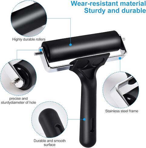 Wlivxch 2Pcs Hard Rubber Brayer Rollers (4 Inch and 2.2 Inch) for Printmaking, Ink Printing, Gluing Application, Stamping, Boat Flooring and Wallpaper Installation - Black Tool in Saudi Arabia